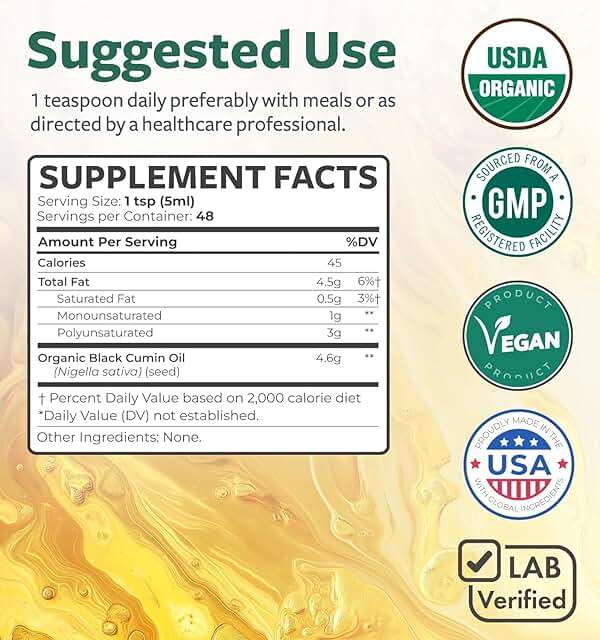 USDA Organic Black Cumin Seed Oil Liquid (8 fl oz) Premium Cold-Pressed Nigella Sativa Producing Pure - Antioxidant Supplement - Vegan, Gluten-Free, & Non-GMO (No Pills or Capsules) - Image 6
