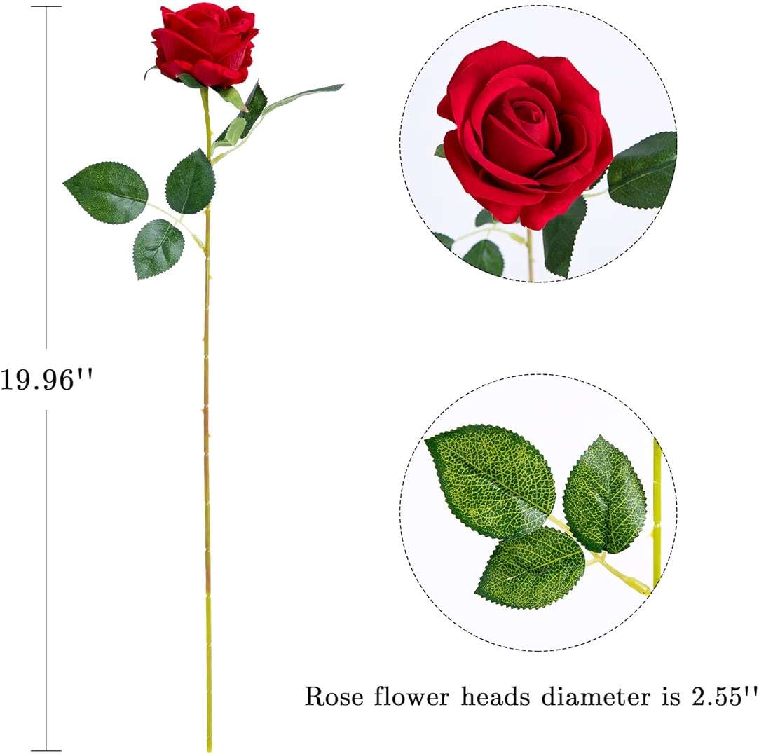 Hawesome 12PCS Artificial Flowers Fake Roses, Realistic Velvet Long Stem Red Roses Bouquet for Wedding Centerpiece Home Decor Party & Valentines (Red) - Image 2