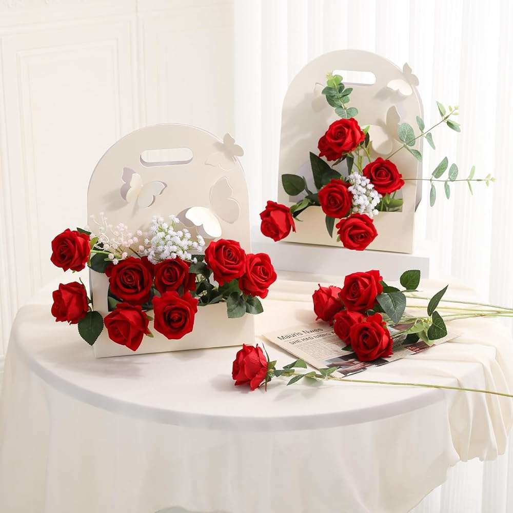 Hawesome 12PCS Artificial Flowers Fake Roses, Realistic Velvet Long Stem Red Roses Bouquet for Wedding Centerpiece Home Decor Party & Valentines (Red) - Image 3