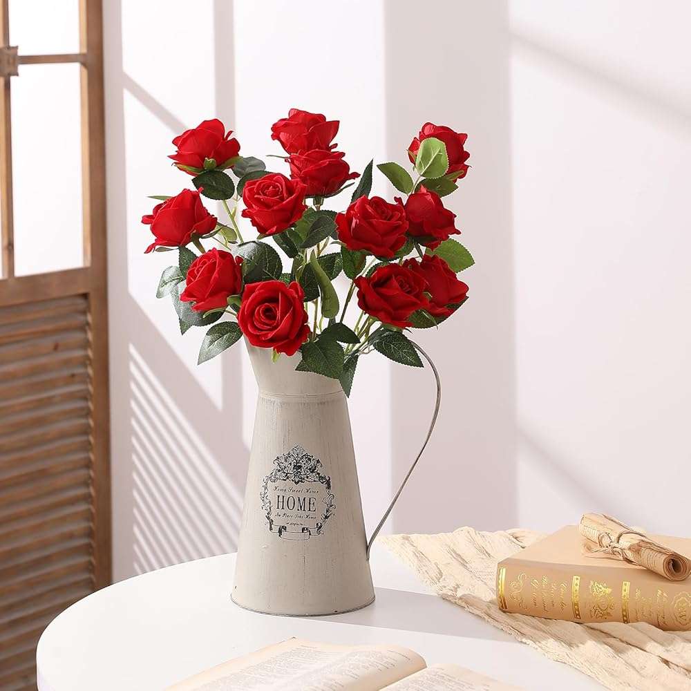 Hawesome 12PCS Artificial Flowers Fake Roses, Realistic Velvet Long Stem Red Roses Bouquet for Wedding Centerpiece Home Decor Party & Valentines (Red) - Image 6