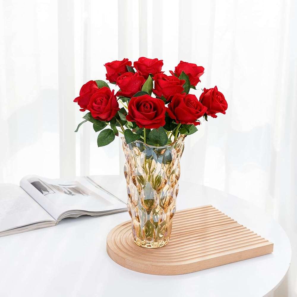 Hawesome 12PCS Artificial Flowers Fake Roses, Realistic Velvet Long Stem Red Roses Bouquet for Wedding Centerpiece Home Decor Party & Valentines (Red) - Image 7