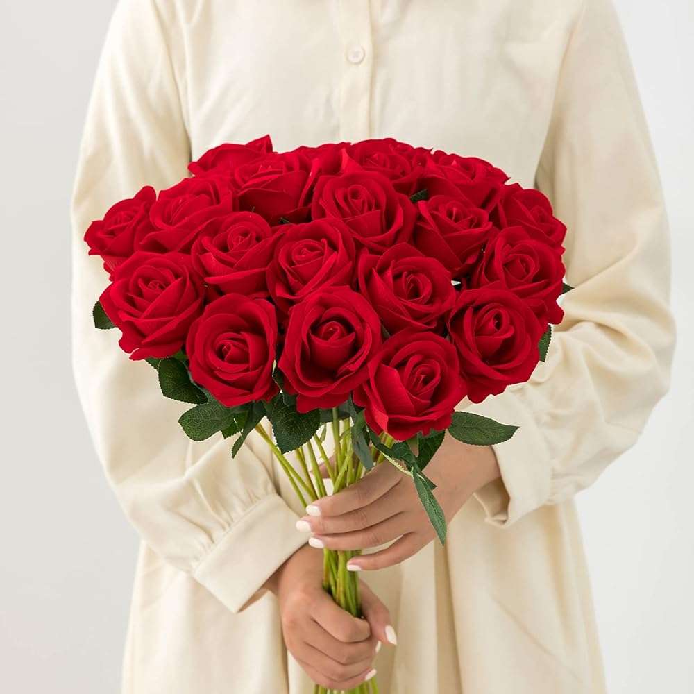 Hawesome 12PCS Artificial Flowers Fake Roses, Realistic Velvet Long Stem Red Roses Bouquet for Wedding Centerpiece Home Decor Party & Valentines (Red) - Image 8