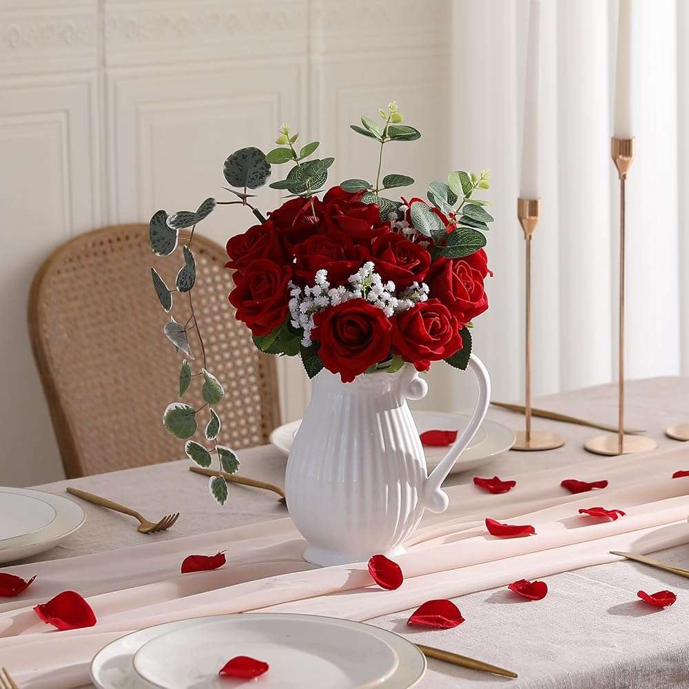 Hawesome 12PCS Artificial Flowers Fake Roses, Realistic Velvet Long Stem Red Roses Bouquet for Wedding Centerpiece Home Decor Party & Valentines (Red) - Image 9