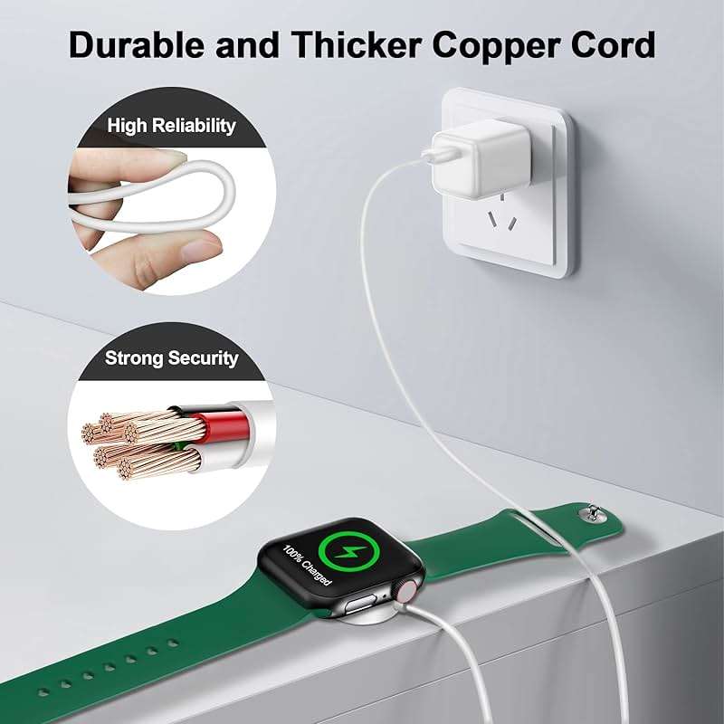 𝟐𝟎𝟐𝟔 𝐔𝐩𝐠𝐫𝐚𝐝𝐞𝐝 for Apple Watch Charger Magnetic Fast Charging Cable [Portable] Magnetic Wireless Charging Compatible with iWatch Series Ultra/SE/11/10/9/8/7/6/5/4/-[3.3FT] White - Image 5
