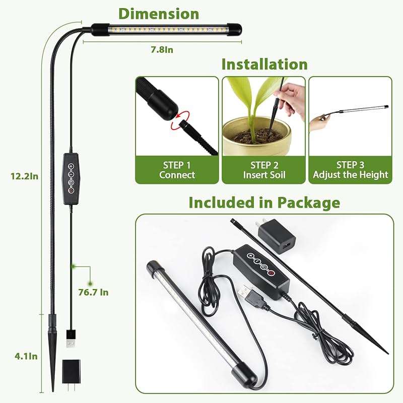 Juhefa Grow Light for Indoor Plants Growing, 6000K Full Spectrum Gooseneck Plant Lamp for Seedings Succulents Small Plants, Auto On/Off Timing & 5 Dimming, 1-Pack - Image 3