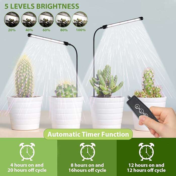 Juhefa Grow Light for Indoor Plants Growing, 6000K Full Spectrum Gooseneck Plant Lamp for Seedings Succulents Small Plants, Auto On/Off Timing & 5 Dimming, 1-Pack - Image 4