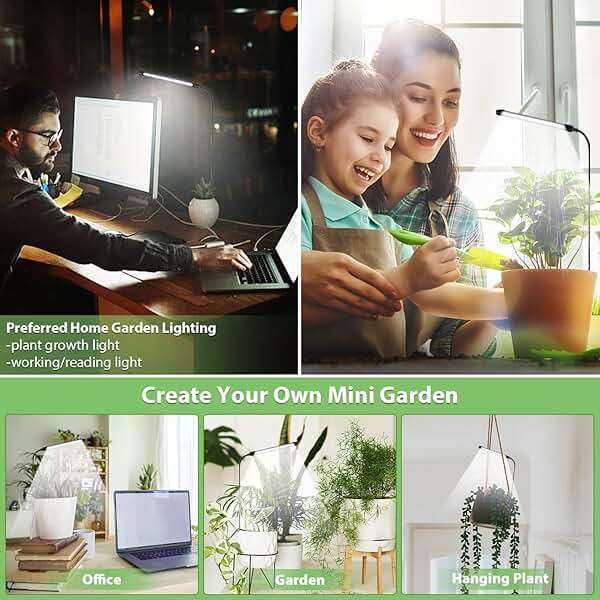 Juhefa Grow Light for Indoor Plants Growing, 6000K Full Spectrum Gooseneck Plant Lamp for Seedings Succulents Small Plants, Auto On/Off Timing & 5 Dimming, 1-Pack - Image 5