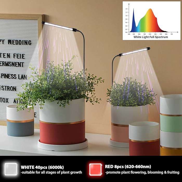 Juhefa Grow Light for Indoor Plants Growing, 6000K Full Spectrum Gooseneck Plant Lamp for Seedings Succulents Small Plants, Auto On/Off Timing & 5 Dimming, 1-Pack - Image 6