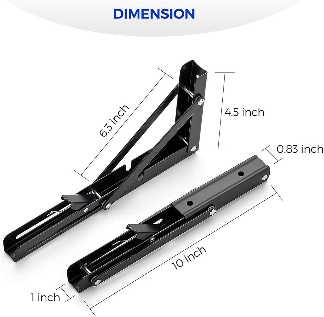 Ravinte 2 Pack 10 Inch Folding Shelf Brackets – Matte Black, Heavy Duty Collapsible Brackets for Tables and Benches – Space-Saving Design - Image 3