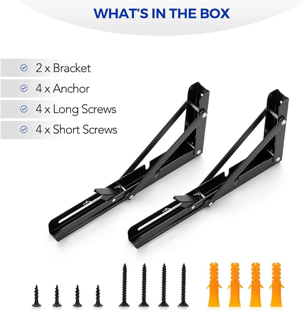 Ravinte 2 Pack 10 Inch Folding Shelf Brackets – Matte Black, Heavy Duty Collapsible Brackets for Tables and Benches – Space-Saving Design - Image 9