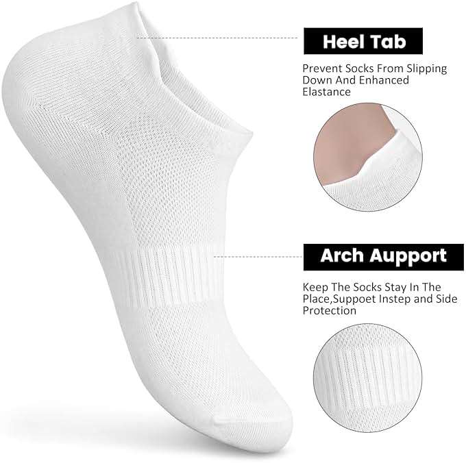 Women's Ankle Cotton Socks - Low Cut Athletic Running Soft Thin No Show White Socks With Tab 6 Pairs - Image 3