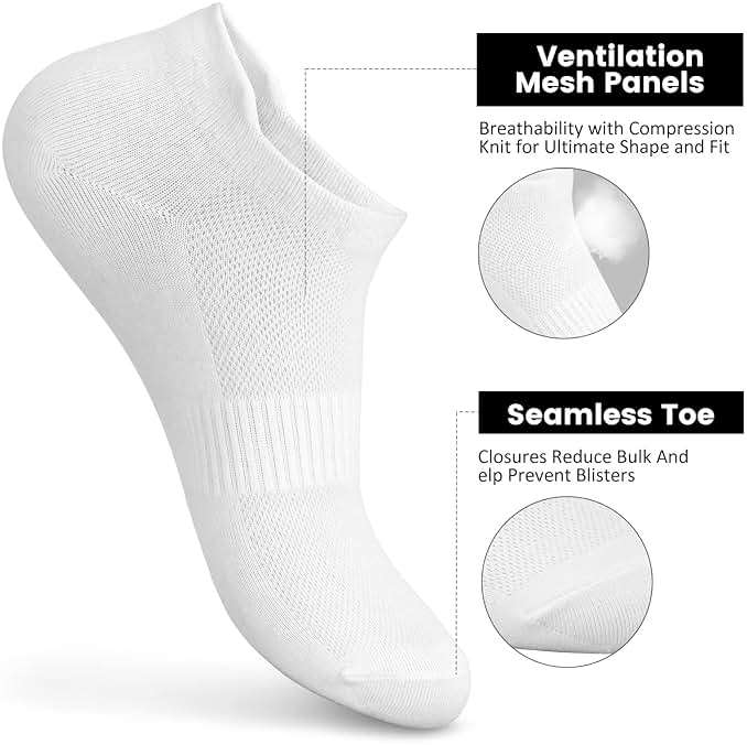 Women's Ankle Cotton Socks - Low Cut Athletic Running Soft Thin No Show White Socks With Tab 6 Pairs - Image 4
