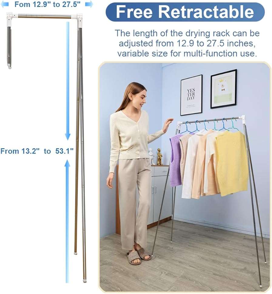 ANLEBUY Portable Garment Rack, Folding Clothes Rack, Collapsible Clothing Rack for Dance, Travel, Camping, Laundry, Indoor, Outdoor, Drying, RV, Mini Compact Racks White + 3 Foldable Clothes Hangers - Image 2