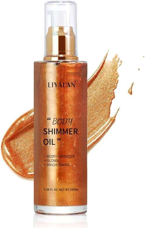 Liyalan Shimmer Body Oil Bronze Gold 5 Color Bronze 3.38 Fl Oz Face Glow Pearl Highlighter Illuminator body Makeup Shine Glitter Gold Liquid Taning - Image 1