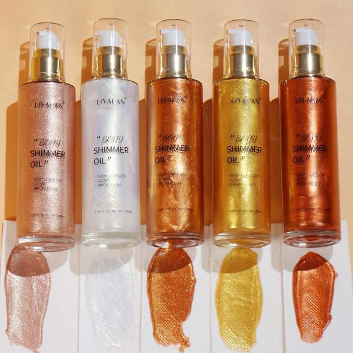 Liyalan Shimmer Body Oil Bronze Gold 5 Color Bronze 3.38 Fl Oz Face Glow Pearl Highlighter Illuminator body Makeup Shine Glitter Gold Liquid Taning - Image 6