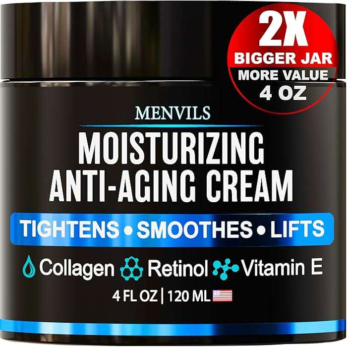 Mens Face Moisturizer Cream - Anti Aging & Wrinkle Repair - After Shave Lotion for Men with Collagen, Retinol, Vitamins E, Jojoba Oil - Age Facial Skin Care - Lightweight Day & Night Cream - 4 oz - Image 1