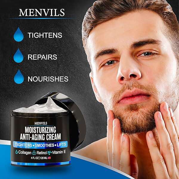 Mens Face Moisturizer Cream - Anti Aging & Wrinkle Repair - After Shave Lotion for Men with Collagen, Retinol, Vitamins E, Jojoba Oil - Age Facial Skin Care - Lightweight Day & Night Cream - 4 oz - Image 2