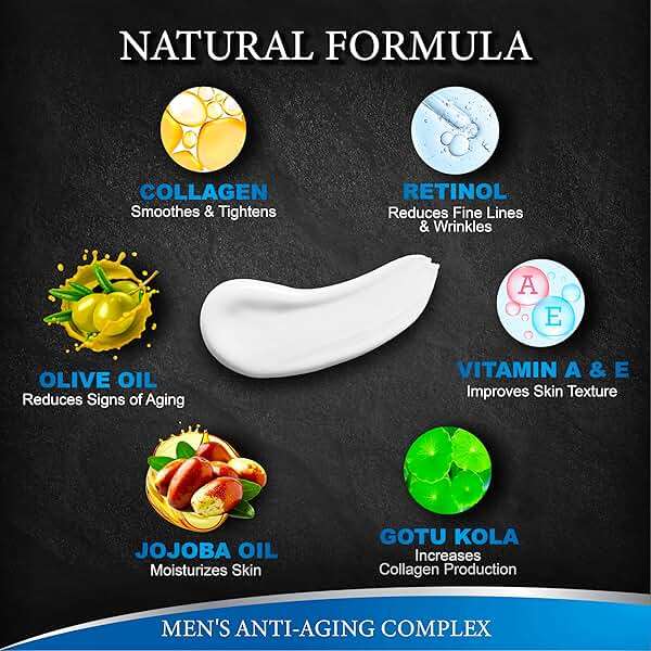 Mens Face Moisturizer Cream - Anti Aging & Wrinkle Repair - After Shave Lotion for Men with Collagen, Retinol, Vitamins E, Jojoba Oil - Age Facial Skin Care - Lightweight Day & Night Cream - 4 oz - Image 3