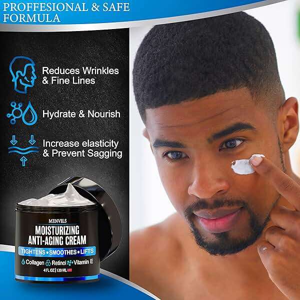 Mens Face Moisturizer Cream - Anti Aging & Wrinkle Repair - After Shave Lotion for Men with Collagen, Retinol, Vitamins E, Jojoba Oil - Age Facial Skin Care - Lightweight Day & Night Cream - 4 oz - Image 4