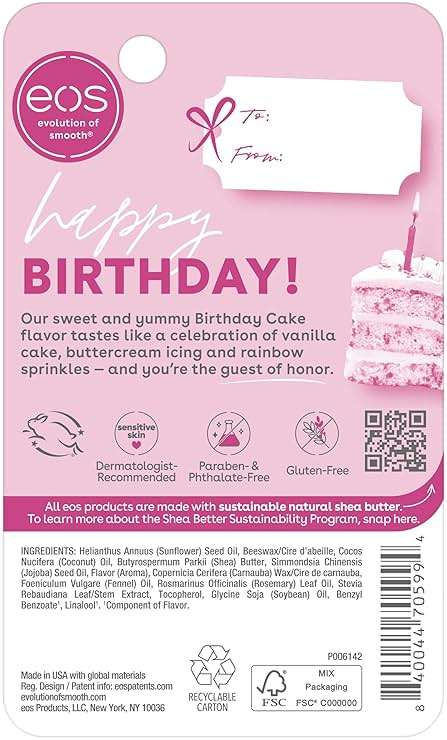 eos Natural Shea Lip Balm- Birthday Cake, All-Day Moisture, Shea Butter, Dry Lip Care, 0.14 oz - Image 7