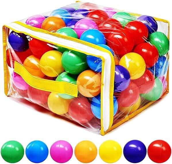 Hovenlay Ball Pit Balls Phthalate Free BPA Free Crush Proof Plastic - 7 Bright Colors in Reusable Play Toys for Kids with Storage Bag - Image 1