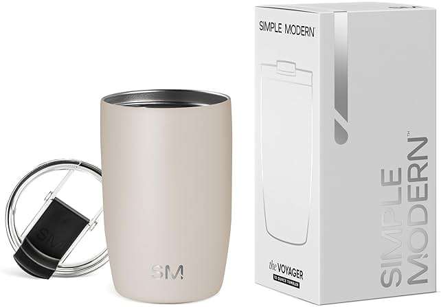 Simple Modern Voyager Tumbler with Flip Lid | Travel Coffee Mug | Insulated Stainless Steel Cold Brew Iced or Hot Coffee Cup | Gifts for Women Men Her Him | 12oz, Almond Birch - Image 1