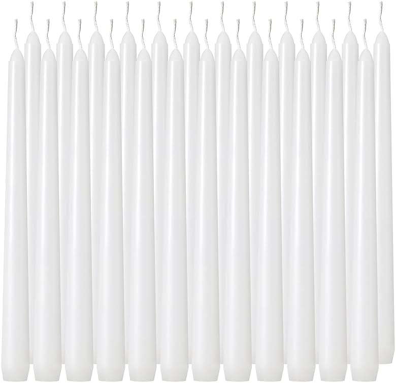 Tuyai 24 Pack Tall White Taper Candles, 10 inch (H) Dripless, Unscented Dinner Candle, Smokeless Taper Candles, Paraffin Wax with Cotton Wicks, 8 Hours Burn Time - Image 1