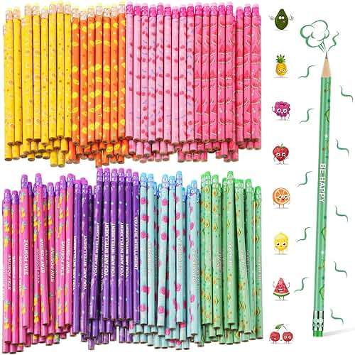 Leinuosen 200 Pcs Scented Pencils Bulk for Kids Inspirational Cute Fun Wood Smelly Pencils with Erasers Fruit Elements for School Classroom Office Students - Image 1