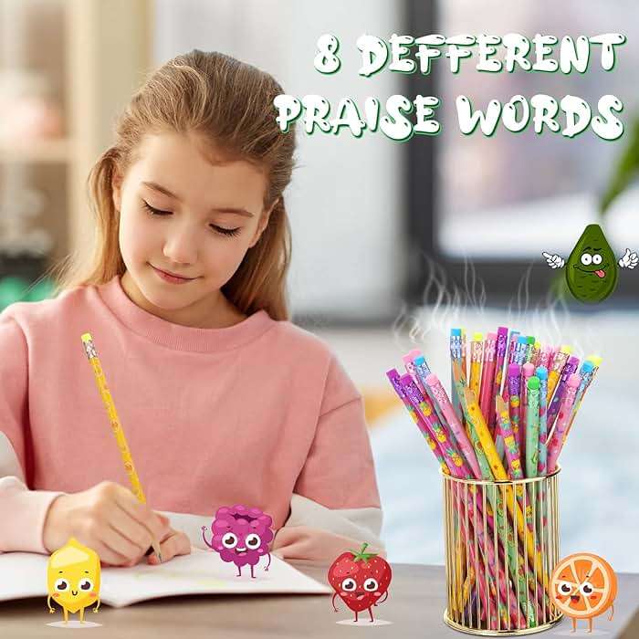 Leinuosen 200 Pcs Scented Pencils Bulk for Kids Inspirational Cute Fun Wood Smelly Pencils with Erasers Fruit Elements for School Classroom Office Students - Image 3