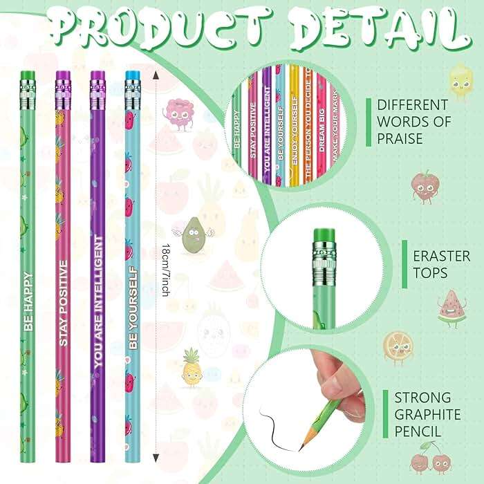 Leinuosen 200 Pcs Scented Pencils Bulk for Kids Inspirational Cute Fun Wood Smelly Pencils with Erasers Fruit Elements for School Classroom Office Students - Image 4