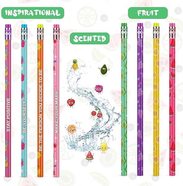 Leinuosen 200 Pcs Scented Pencils Bulk for Kids Inspirational Cute Fun Wood Smelly Pencils with Erasers Fruit Elements for School Classroom Office Students - Image 6