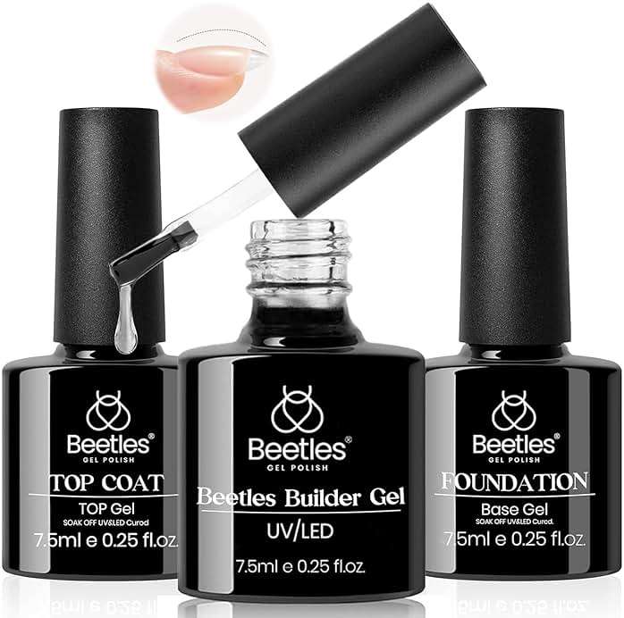 Beetles Builder Gel & Gel Base and Top Coat, 3Pcs 7.5ml Building Gel for Setting Shine Finish and Long Lasting, Soak Off LED Transparent Nail Strengthener Hard for Beginners DIY - Image 1