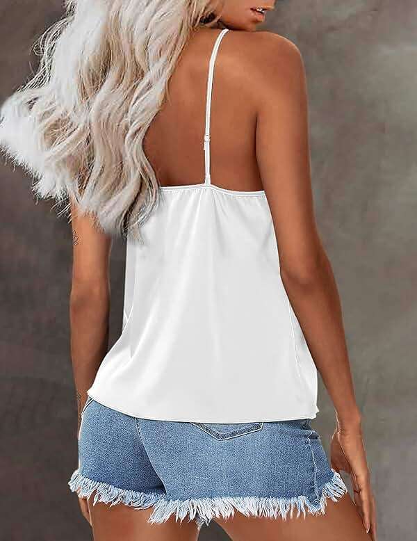 Ekouaer Womens Silk Satin Tank Tops V Neck Camisole Spaghetti Strap Top Summer Basic Blouse - Image 3