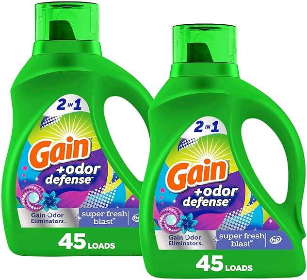 Gain Odor Defense Liquid Laundry Detergent, Super Fresh Blast Scent, 2 x 65 fl oz, 2 x 45 loads, total of 90 loads, 2 in 1, Laundry Detergent Liquid Soap, HE compatible - Image 1