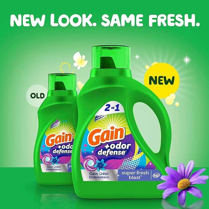 Gain Odor Defense Liquid Laundry Detergent, Super Fresh Blast Scent, 2 x 65 fl oz, 2 x 45 loads, total of 90 loads, 2 in 1, Laundry Detergent Liquid Soap, HE compatible - Image 2