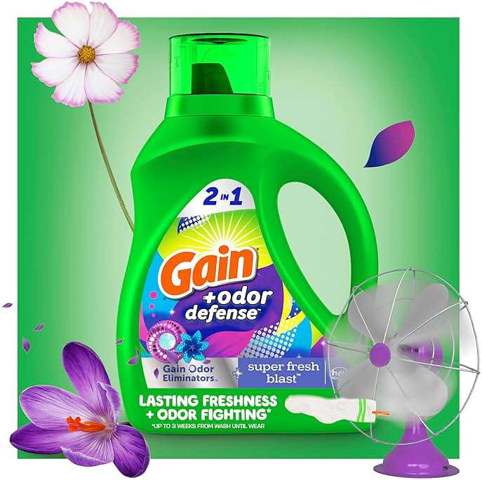 Gain Odor Defense Liquid Laundry Detergent, Super Fresh Blast Scent, 2 x 65 fl oz, 2 x 45 loads, total of 90 loads, 2 in 1, Laundry Detergent Liquid Soap, HE compatible - Image 6