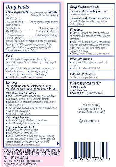 Boiron YeastCalm Homeopathic Suppositories for Yeast Infections, Burning, Discharge, and Minor Vaginal Itching - 7 Count - Image 10