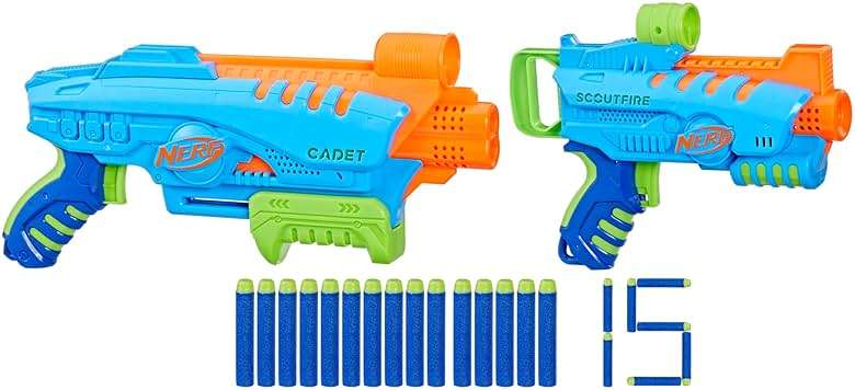 NERF Elite Junior Ultimate Starter Set, 2 Easy Play Blasters, 15 Darts for Kids Outdoor Games, Ages 6 & Up - Image 1
