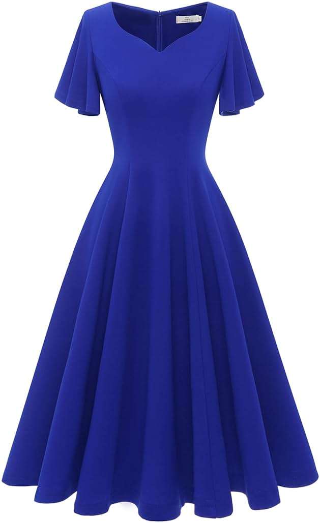 HomRain Wedding Guest Dresses for Women Vintage Short Sleeves Casual Fit and Flare Cocktail Formal Dress for Tea Party - Image 2