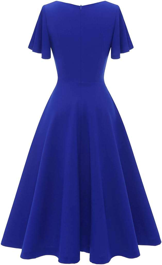 HomRain Wedding Guest Dresses for Women Vintage Short Sleeves Casual Fit and Flare Cocktail Formal Dress for Tea Party - Image 3