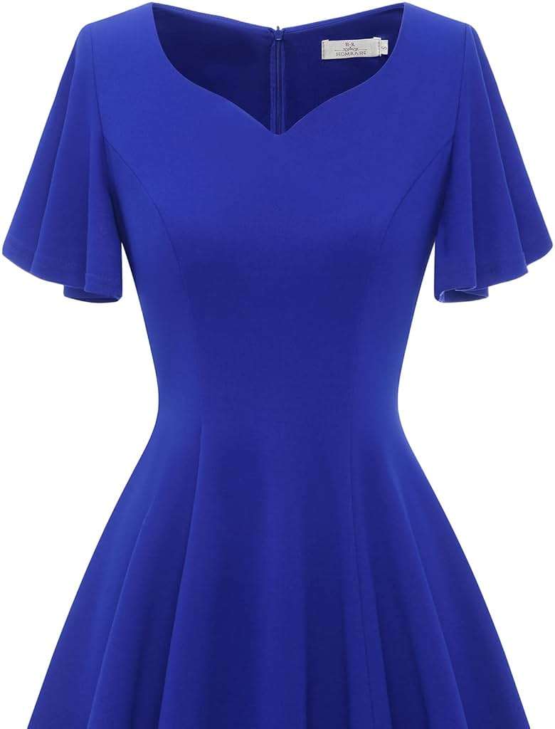 HomRain Wedding Guest Dresses for Women Vintage Short Sleeves Casual Fit and Flare Cocktail Formal Dress for Tea Party - Image 4