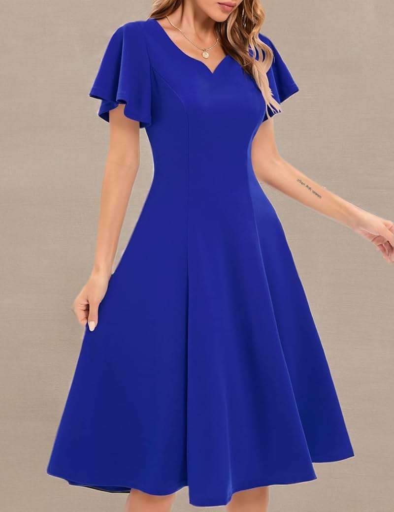 HomRain Wedding Guest Dresses for Women Vintage Short Sleeves Casual Fit and Flare Cocktail Formal Dress for Tea Party - Image 7
