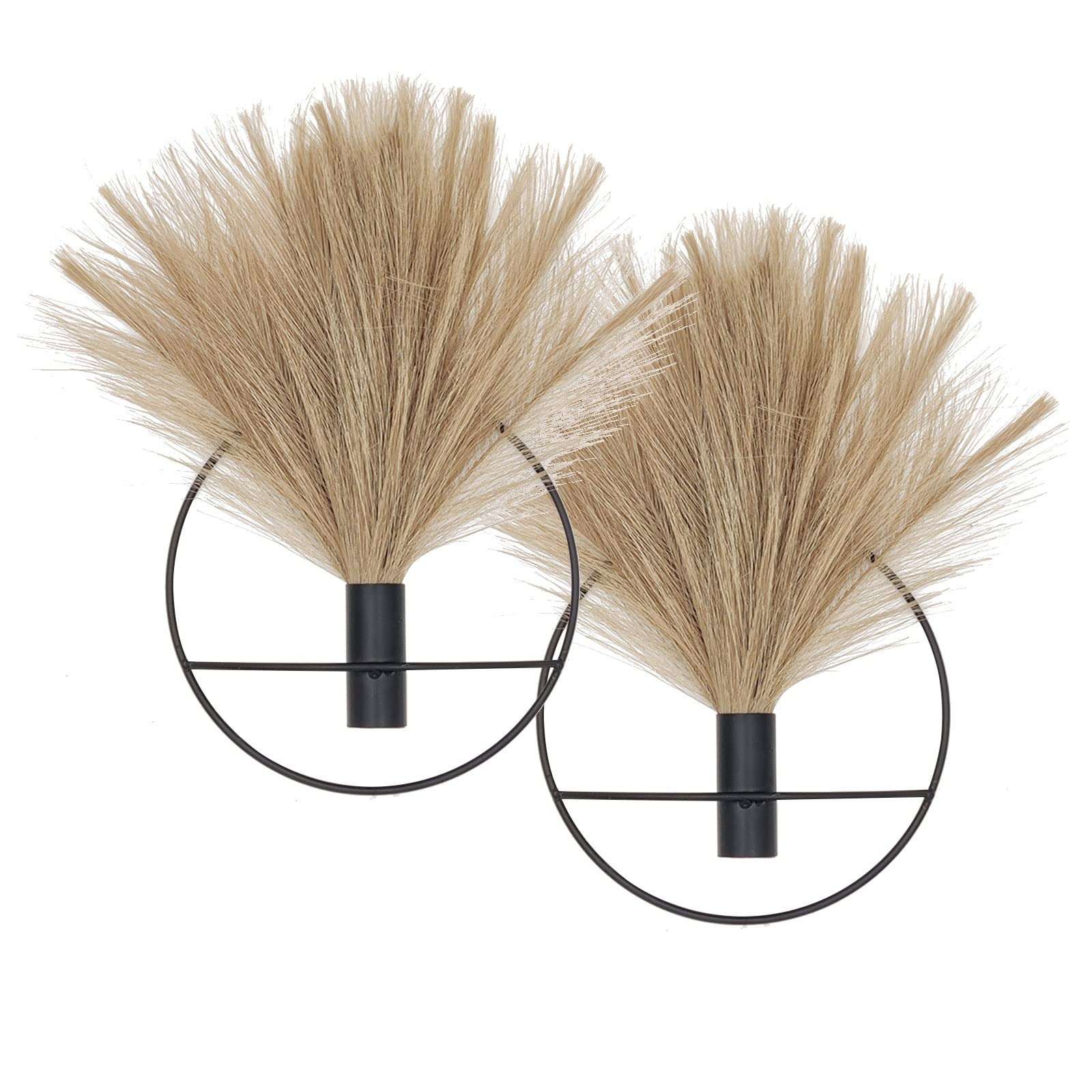Pretty Jolly Boho Wall Decor, Wall-Mounted Metal Art, Hanging Artificial Pampas Display, Living Room, Bedroom, Bathroom, Diningroom, Fake Faux Plant 2 Pack Black Brown - Image 1