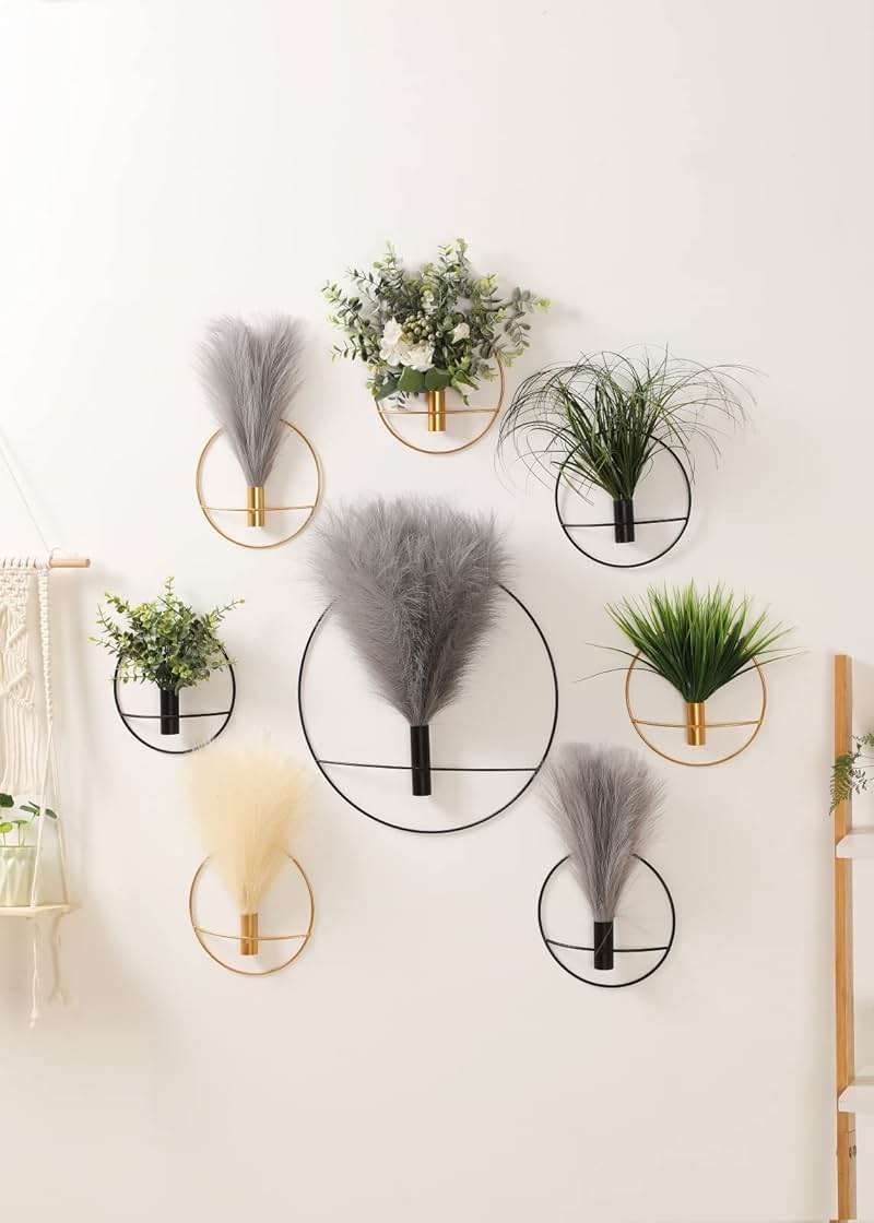 Pretty Jolly Boho Wall Decor, Wall-Mounted Metal Art, Hanging Artificial Pampas Display, Living Room, Bedroom, Bathroom, Diningroom, Fake Faux Plant 2 Pack Black Brown - Image 3