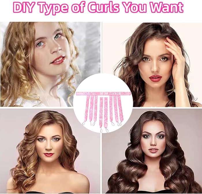 Pink Heatless Hair Curler Silk New Upgradeed No Heat Curling Rode Headband for Long Hair Soft Hair Curls with Removeable & Adjustable To Sleep In Hair Curls - Image 4