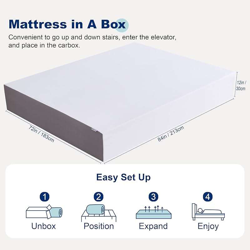 Amazon Basics Memory Foam Mattress, Medium Firm, 12 Inch, California King, White/Grey - Image 2