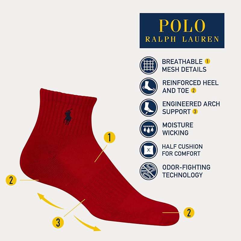 POLO RALPH LAUREN Men's Performance Cotton Quarter Socks - Image 3