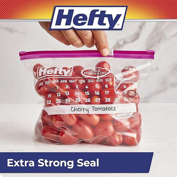 Hefty Calendar Slider Quart Storage Bags, 40 Count (Pack of 4), Quart Slider Bags with Calendar Dates, Holds Raw Meat, Cheese, Fruits, Veggies, and More, Secure Zip and Click Closure, 160 Bags - Image 3