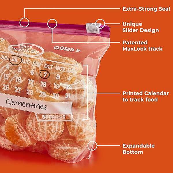 Hefty Calendar Slider Quart Storage Bags, 40 Count (Pack of 4), Quart Slider Bags with Calendar Dates, Holds Raw Meat, Cheese, Fruits, Veggies, and More, Secure Zip and Click Closure, 160 Bags - Image 4
