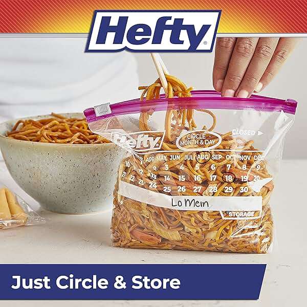 Hefty Calendar Slider Quart Storage Bags, 40 Count (Pack of 4), Quart Slider Bags with Calendar Dates, Holds Raw Meat, Cheese, Fruits, Veggies, and More, Secure Zip and Click Closure, 160 Bags - Image 5